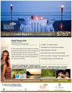 $765*  Magical Costa Rica Beach Honeymoon Hotel Punta Islita  Guanacaste, Costa Rica