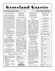 Groveland Gazette Volume 2, Issue 2 Council Seats Open for Election