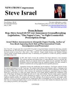 NEWS FROM Congressman  Steve Israel Press ReleaseFor Immediate Release May 9, 2005