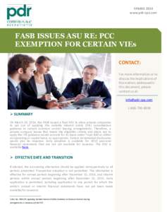 FASB ISSUES ASU RE: PCC  EXEMPTION FOR CERTAIN VIEs