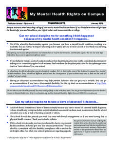 My Mental Health Rights on Campus Tools for School - Tip Sheet 5 Transitions RTC  January 2012