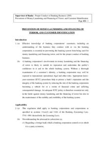 Supervisor of Banks: Proper Conduct of Banking Business[removed]Prevention of Money Laundering and Financing of Terror, and Customer Identification Page[removed]PREVENTION OF MONEY LAUNDERING AND FINANCING OF TERROR, AND C