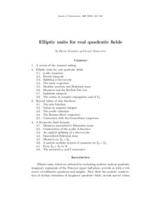 Annals of Mathematics, [removed]), 301–346  Elliptic units for real quadratic ﬁelds By Henri Darmon and Samit Dasgupta  Contents