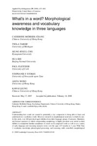 Applied Psycholinguistics), 437–462 Printed in the United States of America doi:S014271640808020X What’s in a word? Morphological awareness and vocabulary