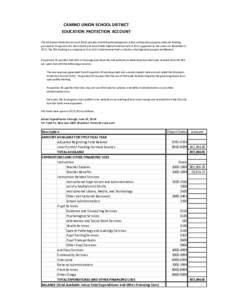 CAMINO UNION SCHOOL DISTRICT EDUCATION PROTECTION ACCOUNT The Education Protection Account (EPA) provides local educational agencies (LEAs) with general purpose state aid funding pursuant to Proposition 30, the Schools a