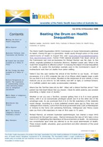 intouch  intouch newsletter of the Public Health Association of Australia Inc. Vol 25 No 10 November 2008