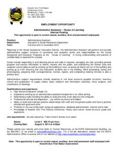 Receptionist / Provinces and territories of Canada / Geography of Canada / Canada / Kwanlin Dün First Nation / Whitehorse /  Yukon / Yukon