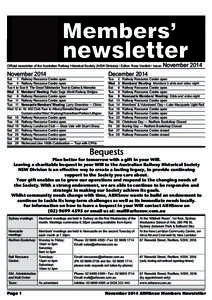 Official newsletter of the Australian Railway Historical Society (NSW Division) • Editor: Ross Verdich • Issue:  November 2014 Sat	 1	 Railway Resource Centre open Tue	 4	 Railway Resource Centre open