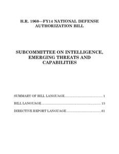 H.R. 1960—FY14 NATIONAL DEFENSE AUTHORIZATION BILL SUBCOMMITTEE ON INTELLIGENCE, EMERGING THREATS AND CAPABILITIES