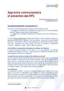 Approche communautaire et prévention des RPS. Sophie Devulder et Franck Damée – mars 2012