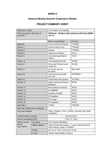 ANNEX C Erasmus Mundus External Cooperation Window PROJECT SUMMARY SHEET Reference number