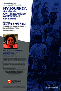 THE DEPARTMENT OF SOCIOLOGY PRESENTS MY JOURNEY: Appalachia, Civil Rights Activism