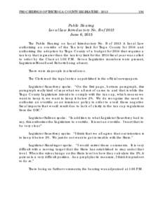 PROCEEDINGS OF THE TIOGA COUNTY LEGISLATURE[removed]Public Hearing Local Law Introductory No. B of 2013