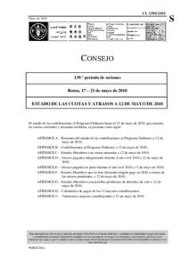 CL 139/LIM/1 Mayo de 2010 CONSEJO 139.º período de sesiones Roma, 17 – 21 de mayo de 2010