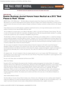 Boston Business Journal Honors Veson Nautical as a 2013 