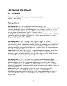 Legislative Scorecard - 111th Congress