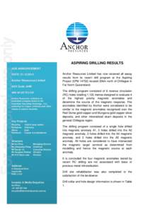 For personal use only  ASPIRING DRILLING RESULTS ASX ANNOUNCEMENT DATE: [removed]