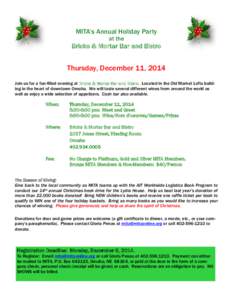 MITA’s Annual Holiday Party at the Bricks & Mortar Bar and Bistro  Thursday, December 11, 2014