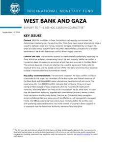 WEST BANK AND GAZA; KEY ISSUES; September 12, 2014