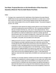 Fact Sheet: Proposed Revisions to the Identification of Non-Hazardous Secondary Materials That Are Solid Wastes Final Rule