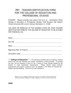 PBT:  TEACHER CERTIFICATION FORM