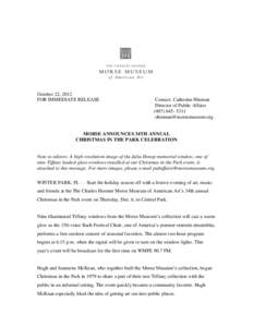 October 22, 2012 FOR IMMEDIATE RELEASE Contact: Catherine Hinman Director of Public Affairs[removed]