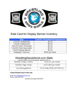 Rate Card for Display Banner Inventory Size 970x90 Leaderboard 728x90 Leaderboard 300x250 Med. Rectangle 120x600 Wide Skyscraper