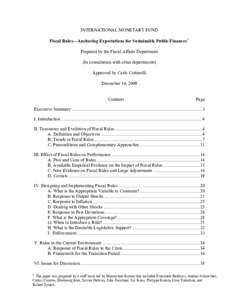 Fiscal Rules: Anchoring Expectations for Sustainable Public Finances; IMF Policy Paper; December 16, 2009