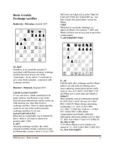 Boris Avrukh: Exchange sacrifice Reshevsky : Petrosian, Zuerich 1953 XIIIIIIIIY 9-+-trq+k+0