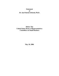 Statement of Dr. Ian Patrick Sobieski, Ph.D. Before The United States House of Representatives