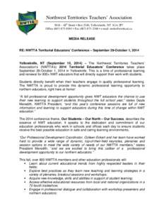 Microsoft Word - NWTT Media Release - NWTTA Territorial Conference - September[removed])