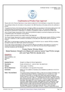 Certificate Number: 11-GE788865-1-PDA 02/JUL/2013 Confirmation of Product Type Approval Please refer to the 