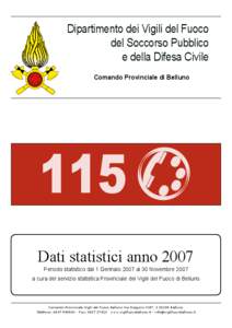 Dipartimento dei Vigili del Fuoco del Soccorso Pubblico e della Difesa Civile Comando Provinciale di Belluno  Dati statistici anno 2007