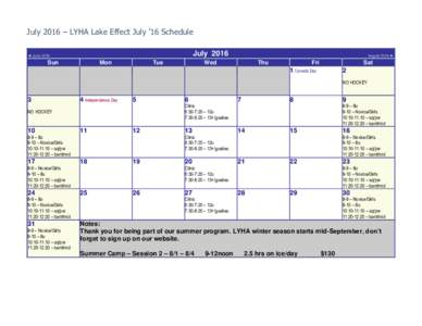 July 2016 – LYHA Lake Effect July ’16 Schedule July 2016 ◄ JuneSun