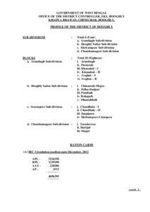 GOVERNMENT OF WEST BENGAL OFFICE OF THE DISTRICT CONTROLLER, F&S, HOOGHLY KHADYA BHAWAN, CHINSURAH, HOOGHLY. PROFILE OF THE DISTRICT OF HOOGHLY  SUB-DIVISIONS