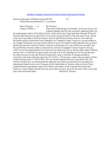 Southern Campaign American Revolution Pension Statements & Rosters Pension Application of William Freeman R3786 Transcribed and annotated by C. Leon Harris. State of Georgia } ss. County of Wilkes }