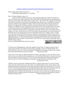 Southern Campaign American Revolution Pension Statements & Rosters Pension Application of Mark Finks R3551 Transcribed and annotated by C. Leon Harris. VA