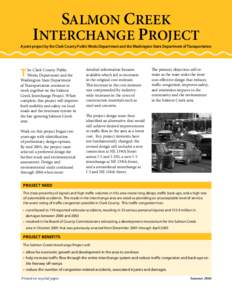 SALMON CREEK INTERCHANGE PROJECT A joint project by the Clark County Public Works Department and the Washington State Department of Transportation  T