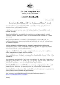 South Australia’s Millicent Mill wins Environment Minister’s Award - media release 11 November 2014