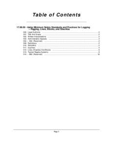 Ta b le o f C o n t e n t s[removed]Idaho Minimum Safety Standards and Practices for Logging -- Rigging, Lines, Blocks, and Shackles 000. Legal Authority. ..............................................................