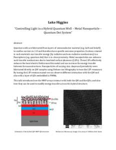 Luke Higgins “Controlling Light in a Hybrid Quantum Well – Metal Nanoparticle – Quantum Dot System” Abstract: Quantum wells are fabricated from layers of semiconductor material (e.g. GaN and InGaN) to confine car