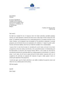 Letter of the President of the ECB to the President of the Eurogroup, Mr Jeroen Dijsselbloem