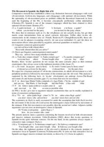 Wh-Movement in Spanish: the Right Side of It Comparative research has established a three-way distinction between a)languages with overt wh-movement, b)wh-in-situ languages, and c)languages with optional wh-movement. Whi