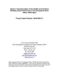 Microsoft Word - Seismic Characterization of the Seattle and Southern Whidbey Island Fault Zones in the Snoqualmie River Valley