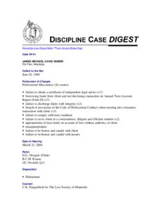 Discipline Case Digest Index  Law Society Home Page Case[removed]JAMES MICHAEL DAVID BOMEK