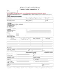 Student Recreation and Fitness Center Printable Facilities Request (Form 