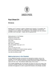 Legislative Assembly Parliament of Victoria Fact Sheet D1 Divisions