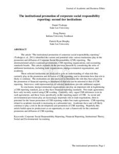 Journal of Academic and Business Ethics  The institutional promotion romotion of corporate social responsibility reporting: eporting: second tier institutions