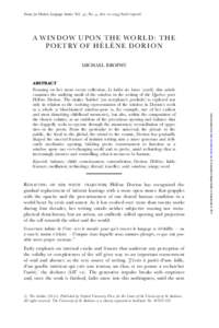 Forum for Modern Language Studies Vol. 47, No. 4, doi: fmls/cqr026  A W I N D OW U P O N T H E WO R L D : T H E P O E T RY O F H E´ L E` N E D O R I O N MICHAEL BROPHY