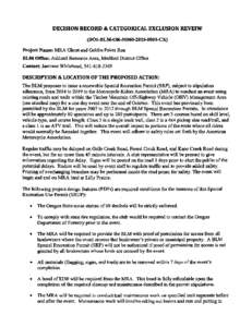 DECISION RECORD & CATEGORICAL EXCLUSION REVEIW   (DOI-BLM-OR-M060[removed]CX) Project Name: MRA Ghost and Goblin Poker Run BLM Office: Ashland Resource Area, Medford District Office